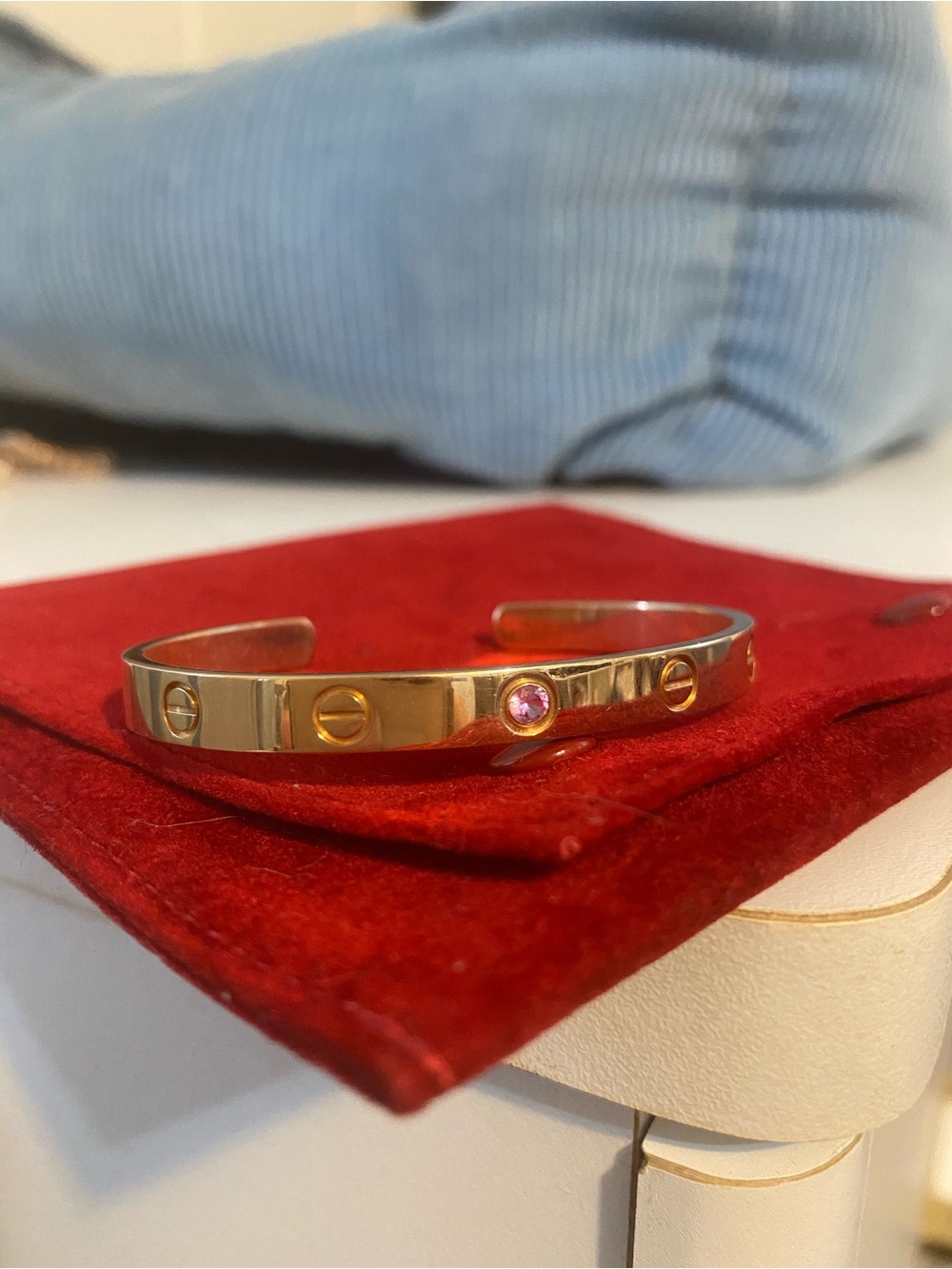 Authentic Cartier Rose Gold Pink Sapphire Love Cuff Size 17 *FRESHLY SERVICED*